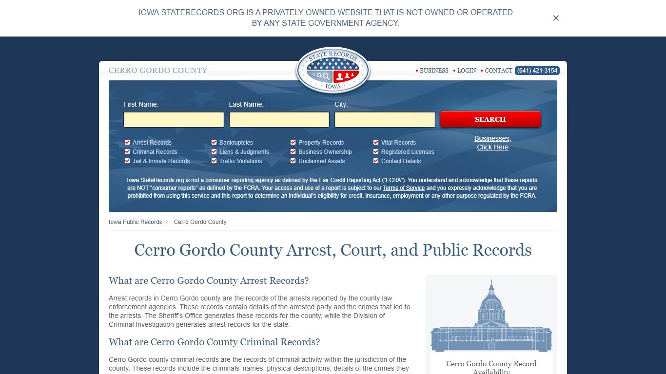 Cerro Gordo County Arrest, Court, and Public Records