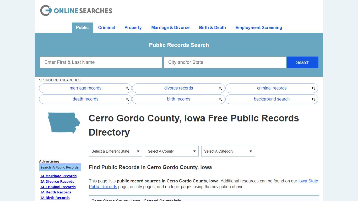 Cerro Gordo County, Iowa Public Records Directory - OnlineSearches.com