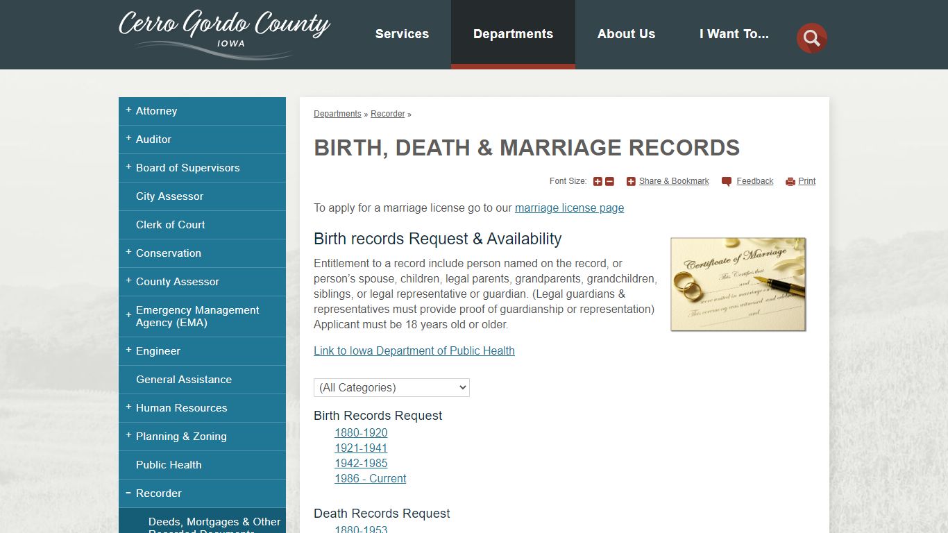 Birth, Death & Marriage Records | Cerro Gordo County, IA