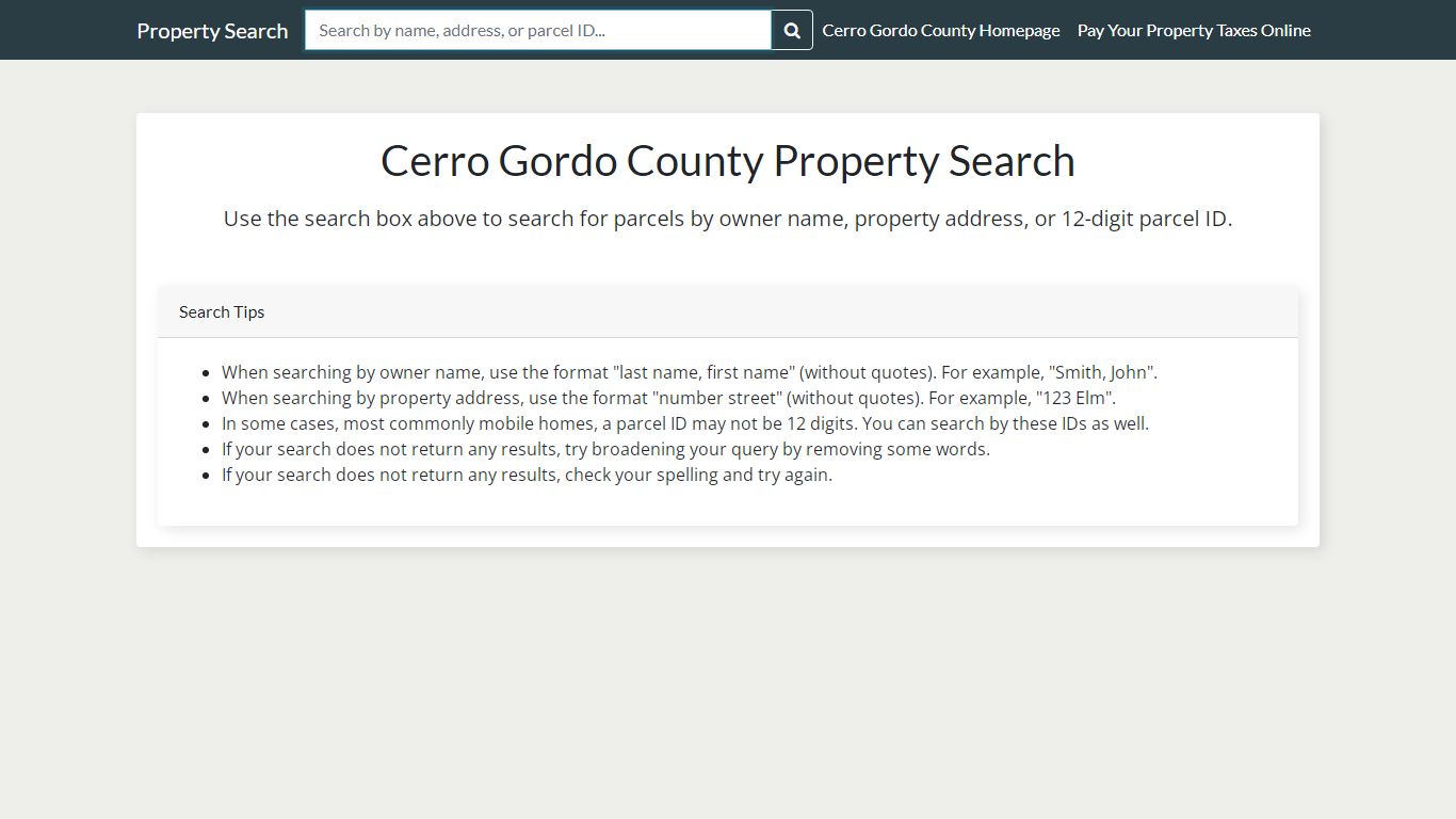 Cerro Gordo County Property Search